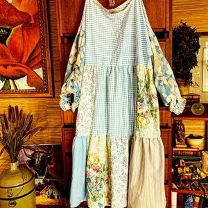 Handmade upcycled fabric cottagecore peasant floral shabby oversized nap dress